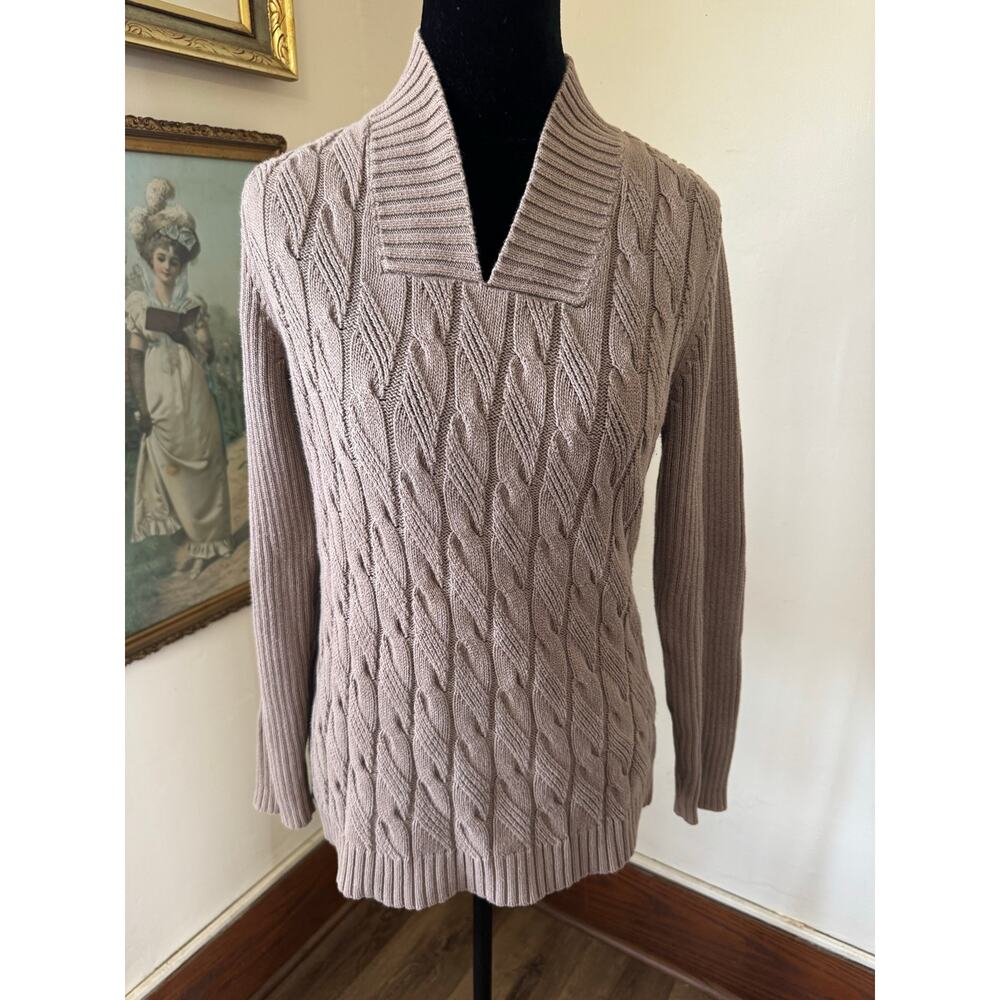 100 Percent Cotton Liz Claiborne Tan Cable Knit Sweater Womens Medium